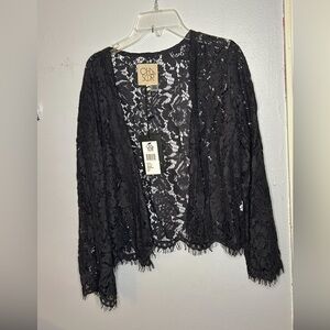 Women's CHASER Black Lace Open Front Cardigan Shrug Top size XS elegant